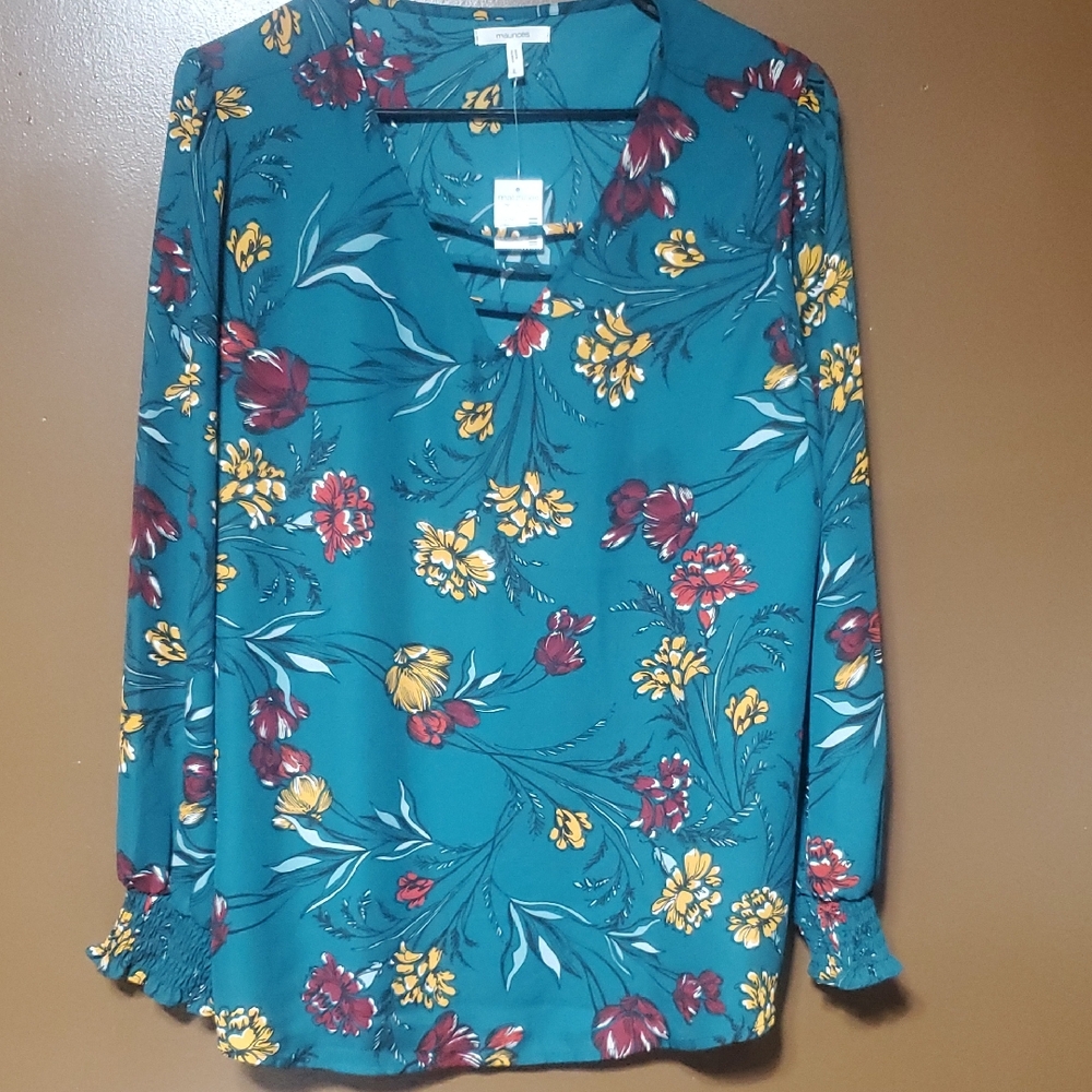 Maurices New Teal Floral Blouse Size Large